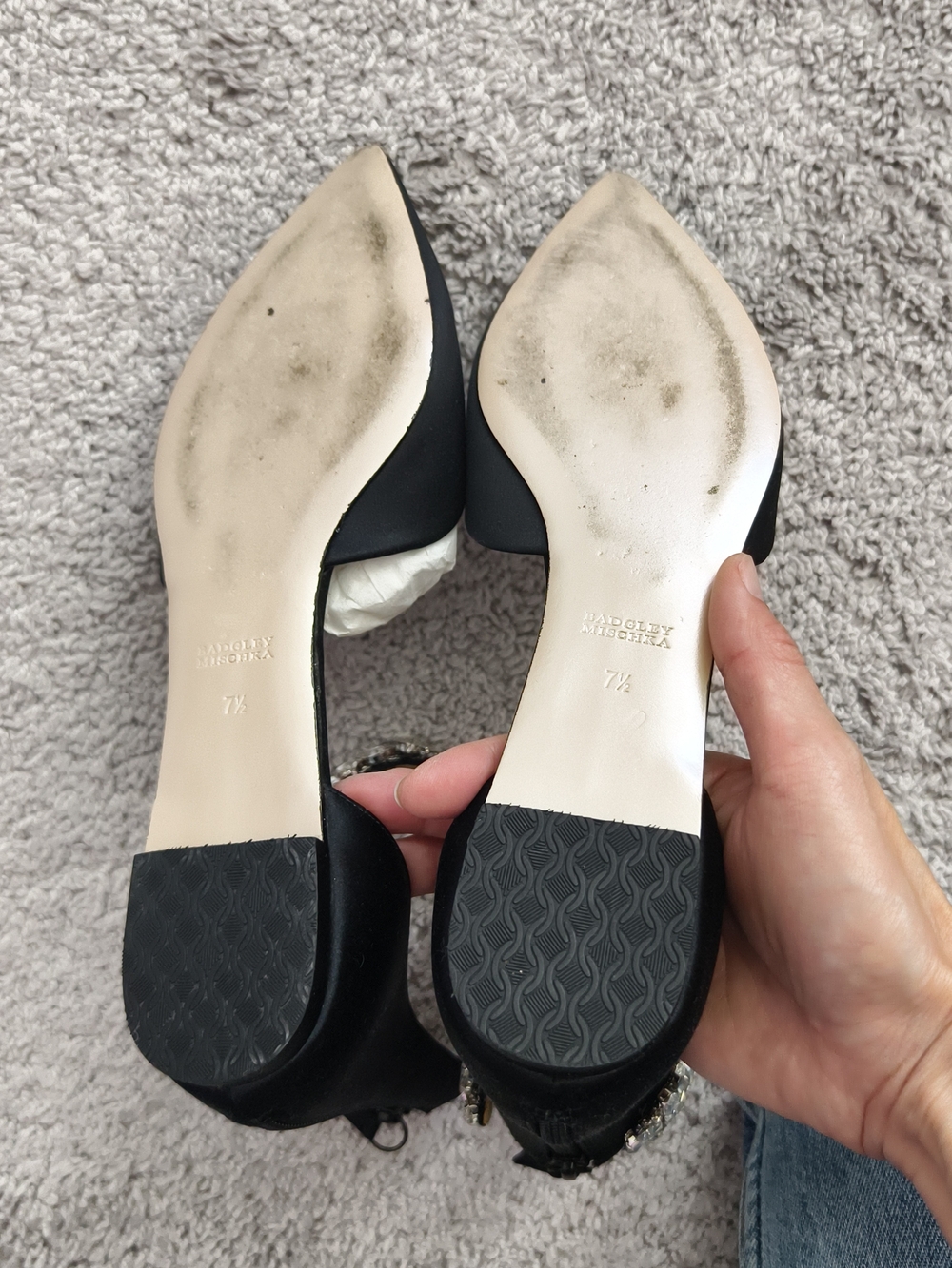 Black Pointed Toe Ankle Strap Satin Flats - Picture 3 of 3